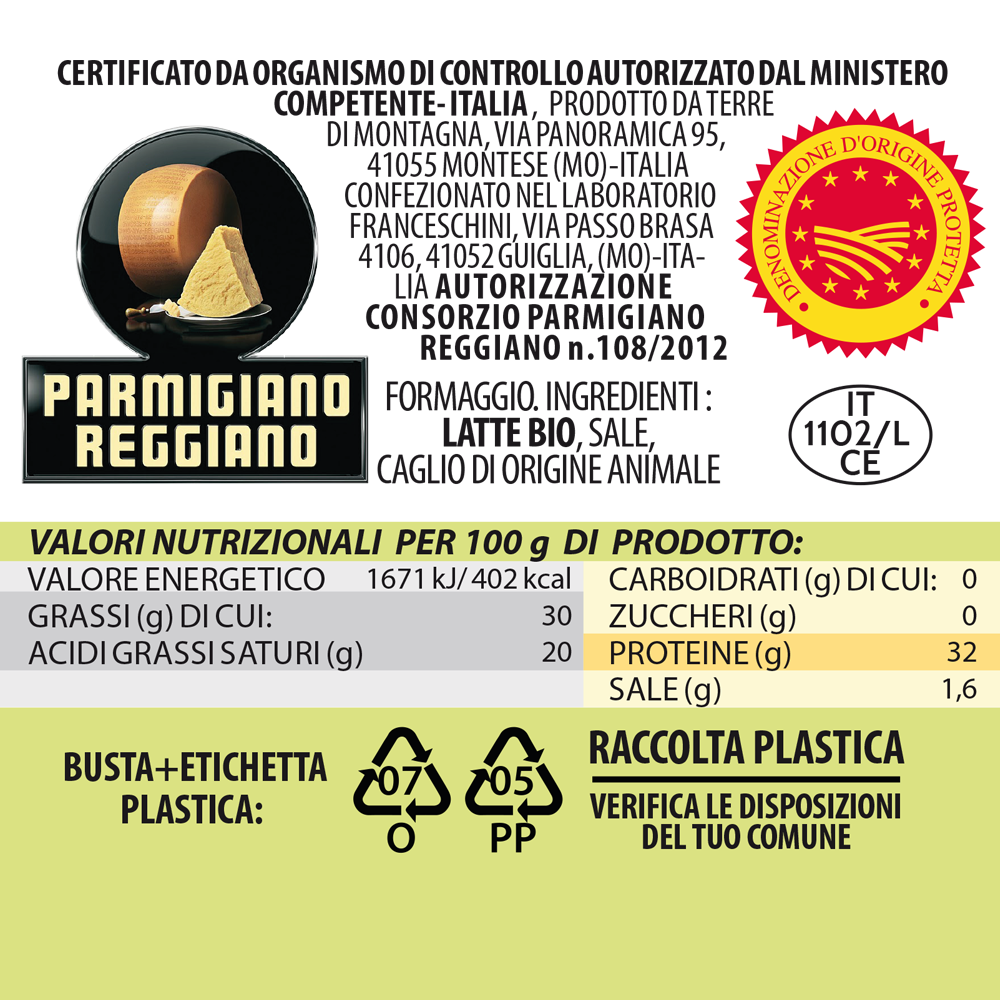 VALORI NUTRIZIONALIPER 100 gr. DI PARMIGIANO REGGIANO